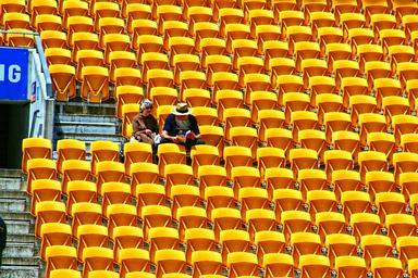  Setting up for the Ukulele festival at Mount Smart Stadium this couple arrived to make sure they got a seat.